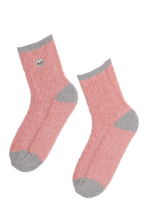 Женские теплые пушистые носки розового цвета с изображением котика ANNELY | Sokisahtel