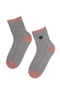 Женские теплые пушистые носки серого цвета с изображением котика ANNELY | Sokisahtel
