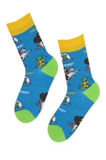 Хлопковые носки голубого цвета с изображением горилл и пришельцев BART | Sokisahtel