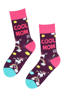 Женские хлопковые носки фиолетового цвета с единорогами ко Дню Матери COOL MOM | Sokisahtel