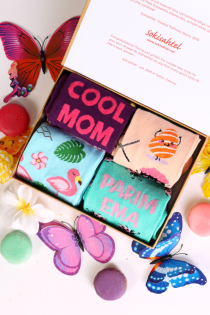 Подарочный набор из 4 пар ярких и красочных хлопковых носков ко Дню Матери COOL MOM | Sokisahtel