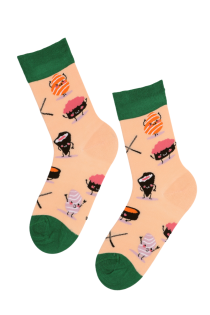 Хлопковые носки персикового цвета с изображением танцующих суши CUTE SUSHI (милые суши) | Sokisahtel