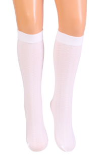 DESIRE white patterned knee-highs for girls | Sokisahtel