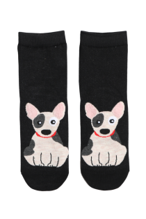 Женские хлопковые носки черного цвета с изображением веселых щенков бультерьера DOG | Sokisahtel