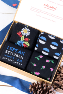 Подарочный набор из 4 пар замечательных хлопковых носков в эстонской тематике для женщин SUPERPOWER | Sokisahtel