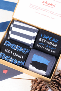 Подарочный набор из 4 пар элегантных хлопковых носков в эстонской тематике для женщин ESTLAND | Sokisahtel