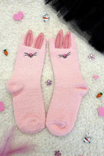 Женские теплые пушистые носки нежно-розового цвета с изображением зайчика FUNNY BUNNY | Sokisahtel