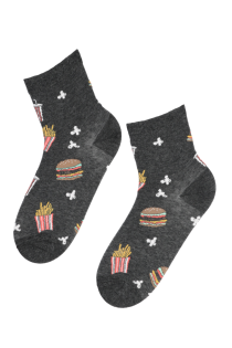 Хлопковые носки темно-серого цвета с изображением попкорна, бургеров и картошки фри JUNK FOOD | Sokisahtel