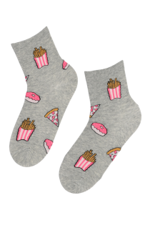 Хлопковые носки серого цвета с изображением пончиков, пиццы и картошки фри JUNK FOOD | Sokisahtel