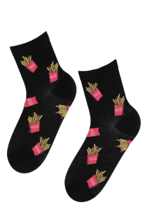 Хлопковые носки черного цвета с изображением картошки фри JUNK FOOD | Sokisahtel