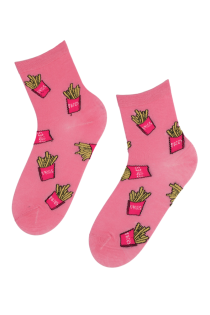 Хлопковые носки розового цвета с изображением картошки фри JUNK FOOD | Sokisahtel