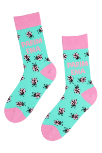 Женские хлопковые носки мятно-зеленого цвета с розовыми божьими коровками ко Дню Матери PARIM EMA | Sokisahtel