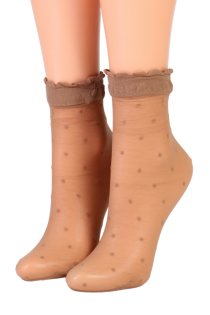 Женские тонкие фантазийные носки бежевого цвета с узором в виде бежевых крапинок MILLA | Sokisahtel