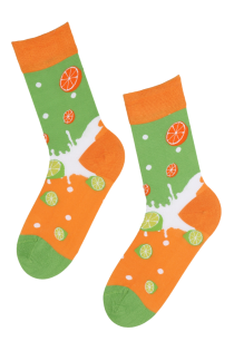 Хлопковые носки оранжево-зеленого цвета с изображением сочных цитрусов MOJITO | Sokisahtel