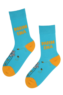 PARIM EMA blue socks with bees and flowers | Sokisahtel