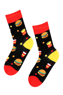 Хлопковые носки черного цвета с изображением фастфуда FAST FOOD | Sokisahtel