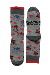 Хлопковые носки серого цвета с изображением канадских хоккеистов PLAYING HOCKEY (играю в хоккей) | Sokisahtel