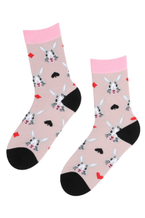 Хлопковые носки нежно-розового цвета с изображением зайца и карточных мастей PLAY HARD | Sokisahtel