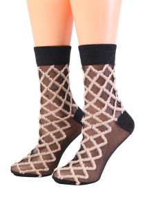 Женские фантазийные носки черного цвета с меховым узором бежевого цвета REA от Pierre Mantoux | Sokisahtel