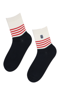 RENE white and blue socks with an anchor | Sokisahtel