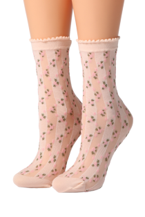 ROSITA sheer pink socks with flowers | Sokisahtel