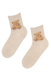 Женские хлопковые носки бежевого цвета с изображением плюшевого медвежонка TEDDYBEAR | Sokisahtel