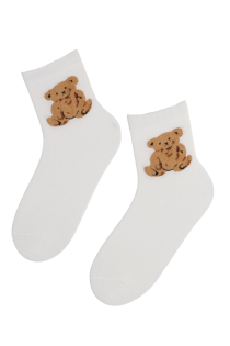 Женские хлопковые носки белого цвета с изображением плюшевого медвежонка TEDDYBEAR | Sokisahtel