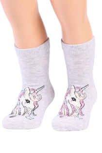 UNISTYLE grey socks with a unicorn for children | Sokisahtel