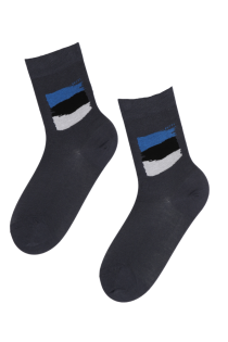 Хлопковые носки серого цвета с изображением флага Эстонии для мужчин и женщин WELCOME | Sokisahtel