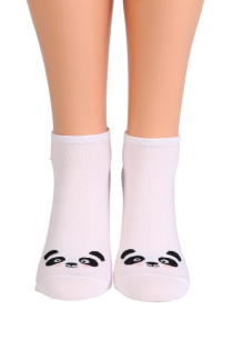Хлопковые укороченные (спортивные) носки белого цвета с изображением панды WHITE PANDA | Sokisahtel