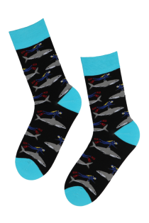 Хлопковые носки черного цвета с изображением акулы и дайвера WILD (дикий) | Sokisahtel