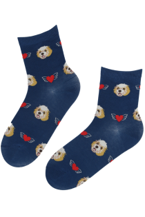 Хлопковые носки синего цвета с узором в виде сердец и собачьих мордочек STEFANO | Sokisahtel
