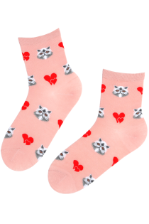 Хлопковые носки розового цвета с узором в виде сердец и кошачьих мордочек STEFANO | Sokisahtel