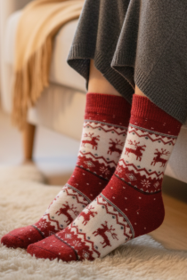 SULVI punased jõulumustriga villased sokid | Sokisahtel