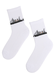 Хлопковые носки белого цвета с изображением легендарного эстонского корабля для мужчин и женщин SUUR TÕLL | Sokisahtel