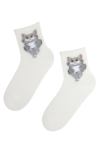 SUZIE white cat socks for women | Sokisahtel
