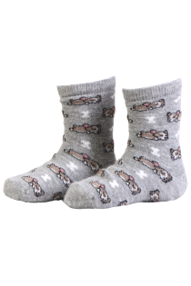 Носки серого цвета из шерсти ангоры с изображением щенят породы корги для малышей SWEET DREAMS | Sokisahtel