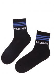 Хлопковые носки черного цвета в синюю полоску для мужчин и женщин TALLINN | Sokisahtel