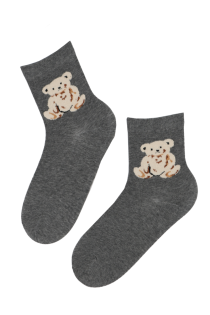 Женские хлопковые носки серого цвета с изображением плюшевого медвежонка TEDDYBEAR | Sokisahtel
