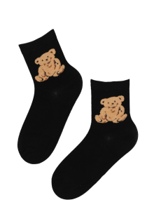 Женские хлопковые носки черного цвета с изображением плюшевого медвежонка TEDDYBEAR | Sokisahtel