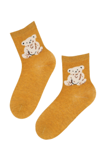 Женские хлопковые носки желтого цвета с изображением плюшевого медвежонка TEDDYBEAR | Sokisahtel