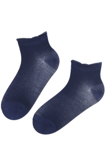 Хлопковые укороченные (спортивные) носки тёмно-синего цвета с блестящей кромкой TESSA | Sokisahtel