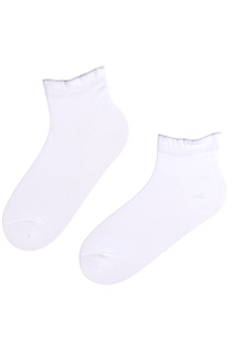 Хлопковые укороченные (спортивные) носки белоснежного цвета с блестящей кромкой TESSA | Sokisahtel