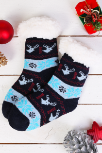 Детские теплые домашние носки с узором в зимних мотивах и нескользящей подошвой THEO | Sokisahtel