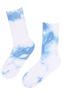 Хлопковые уникальные носки бело-синего цвета с мраморным узором TIEDYE | Sokisahtel