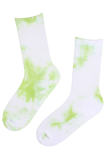 Хлопковые уникальные носки бело-зелёного цвета с мраморным узором TIEDYE | Sokisahtel