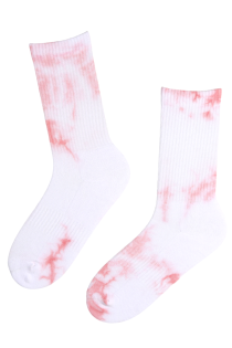 Хлопковые уникальные носки бело-розового цвета с мраморным узором TIEDYE | Sokisahtel