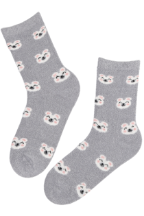 TOBIA grey soft socks with a bear | Sokisahtel