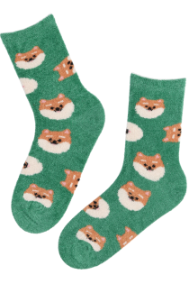 Тёплые мягкие носки зелёного цвета с милыми собачками TOBIA | Sokisahtel