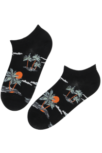 Хлопковые укороченные (спортивные) носки чёрного цвета с пальмовыми островами TROOPIKA | Sokisahtel